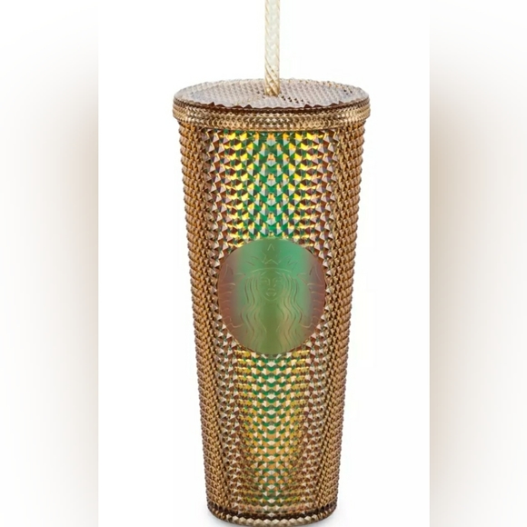 Walt Disney World 50th anniversary Gold Starbucks geometric Tumbler w/ straw.NWT - Picture 2 of 10
